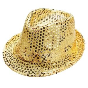 Gold Sequin Fabric Fedora Hat Unisex Cosplay Costume Party